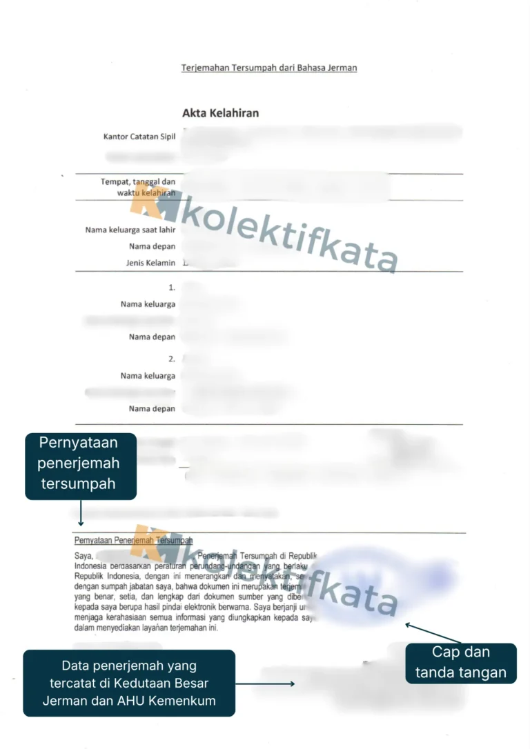 Contoh terjemahan Akta Kelahiran Jerman ke Bahasa Indonesia