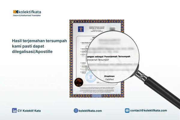 Hasil penerjemah tersumpah bahasa Spanyol Kolektif Kata pasti bisa dilegalisasi atau di-Apostille