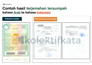 contoh terjemahan tersumpah bahasa Arab ke Indonesia berbentuk before dan after pengerjaan